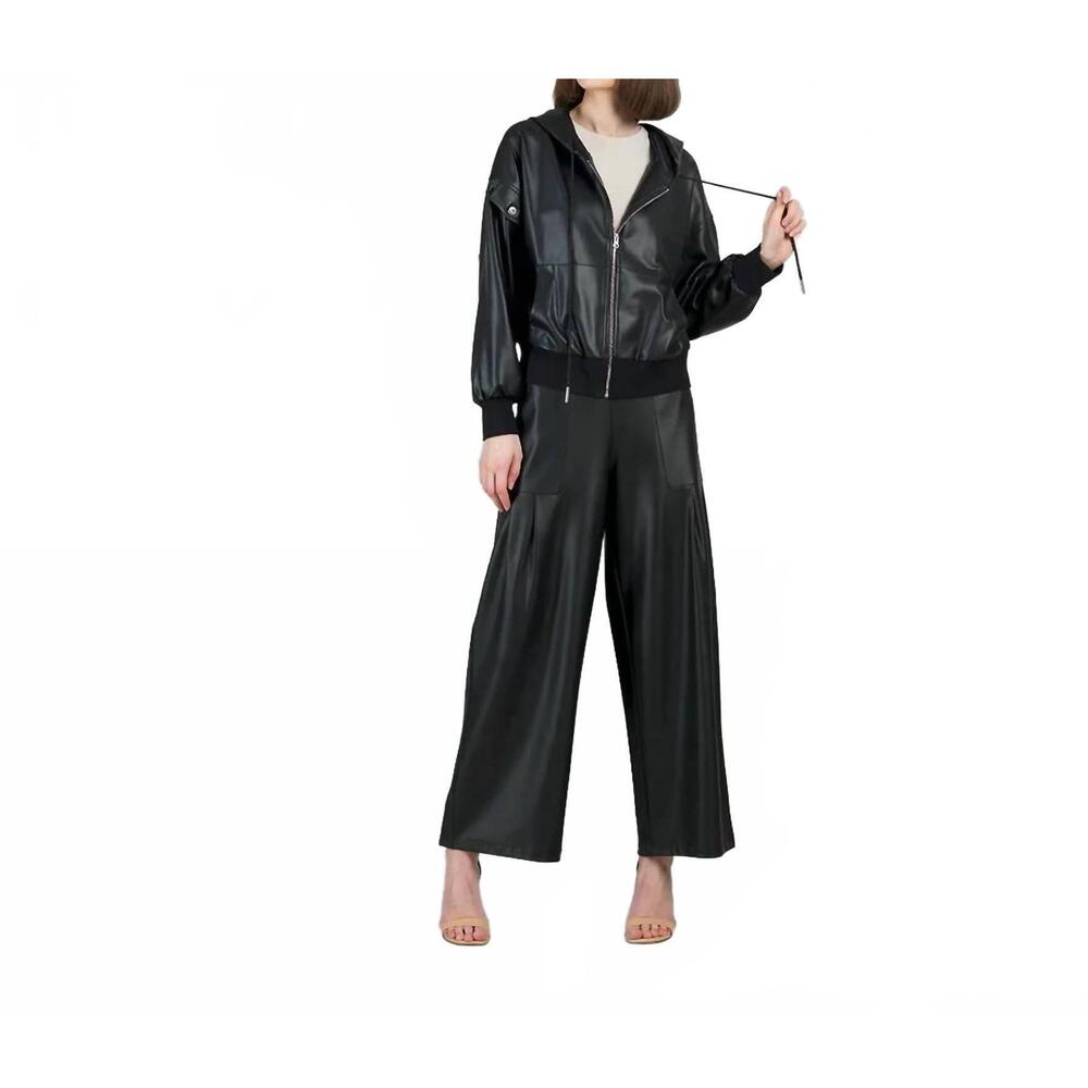 NEW CLARA SUNWOO liquid leather drawstring track jacket in black